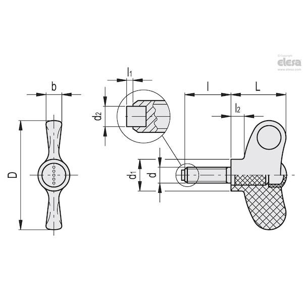 Thumb Screw, M8-30 Thread Size, Wing, 303 Stainless Steel, 28 Mm Head Ht, 30 Mm Lg